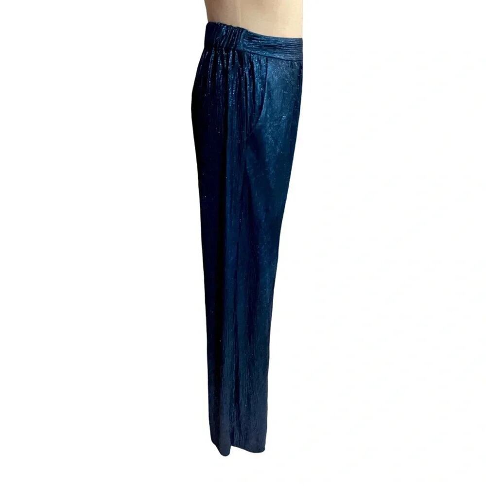 Line And Dot Metallic Party Pants Wide Leg Blue Size XS NWOT - Picture 4 of 5